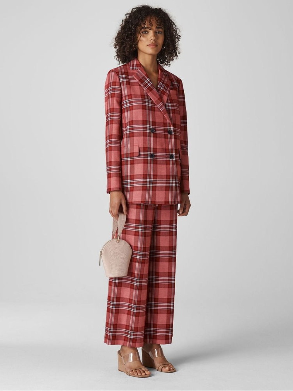 NWT Whistles Red Check Double Breasted Blazer Size Medium